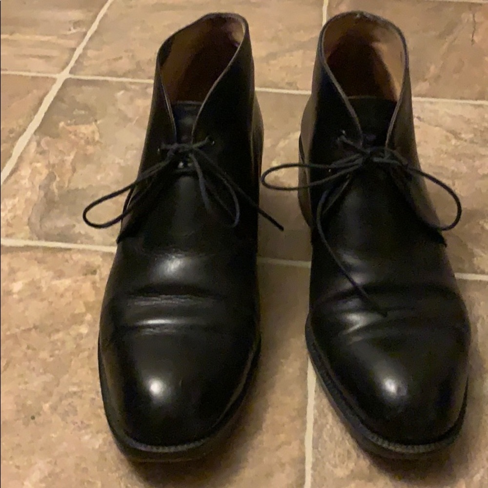 Freelance black leather designer booties